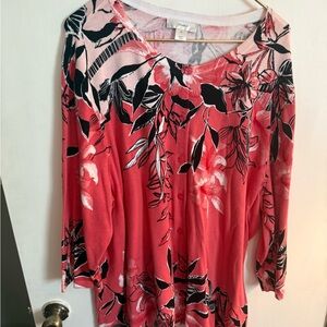 CJ Banks Pink and Black Floral Women's Blouse